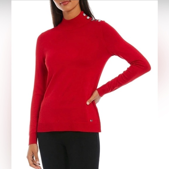 Calvin Klein/ NWT/ Red/ mock Neck with Gold buttons / size M/M - Picture 1 of 12